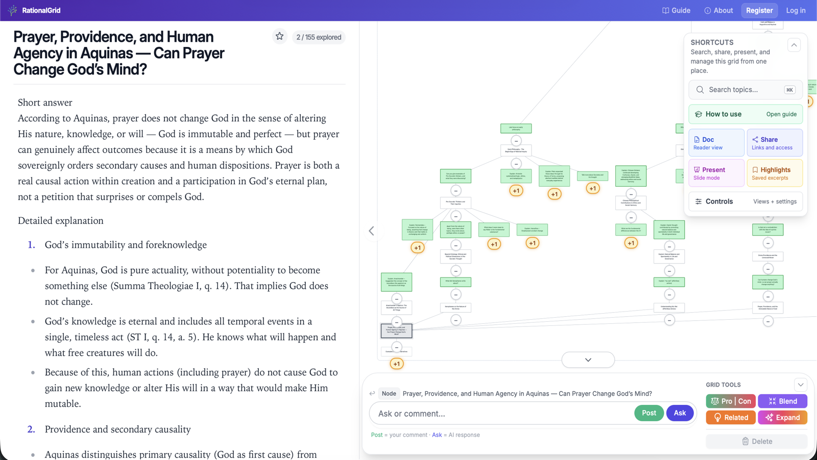 A large RationalGrid example from History of Philosophy with many connected branches